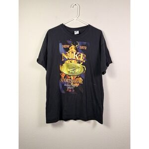 Vintage Nike NSW 1972 Flame Graphic T-Shirt Black Size L Double Sided